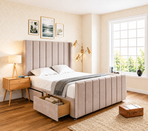 Winged panel plush divan - divan, bed